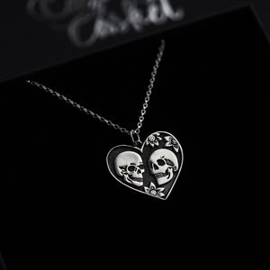 Sterling Silver Skull Lovers Heart Necklace