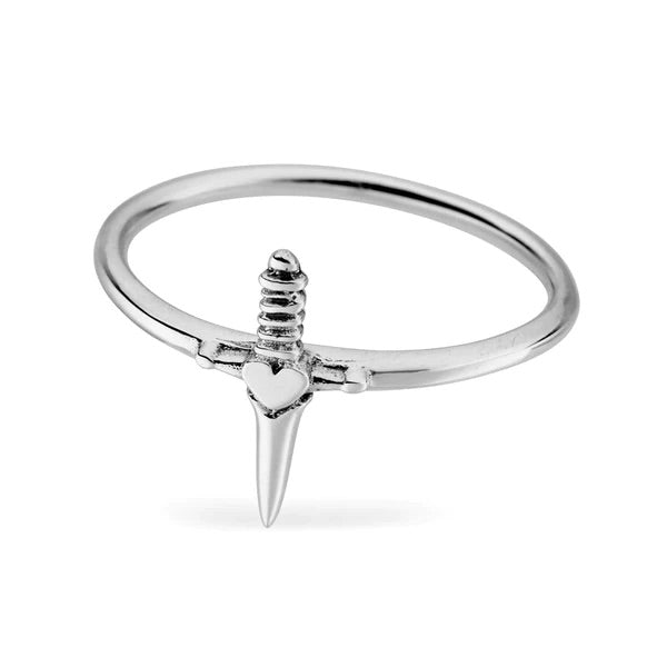Sterling Silver Guarded Heart Dagger Ring