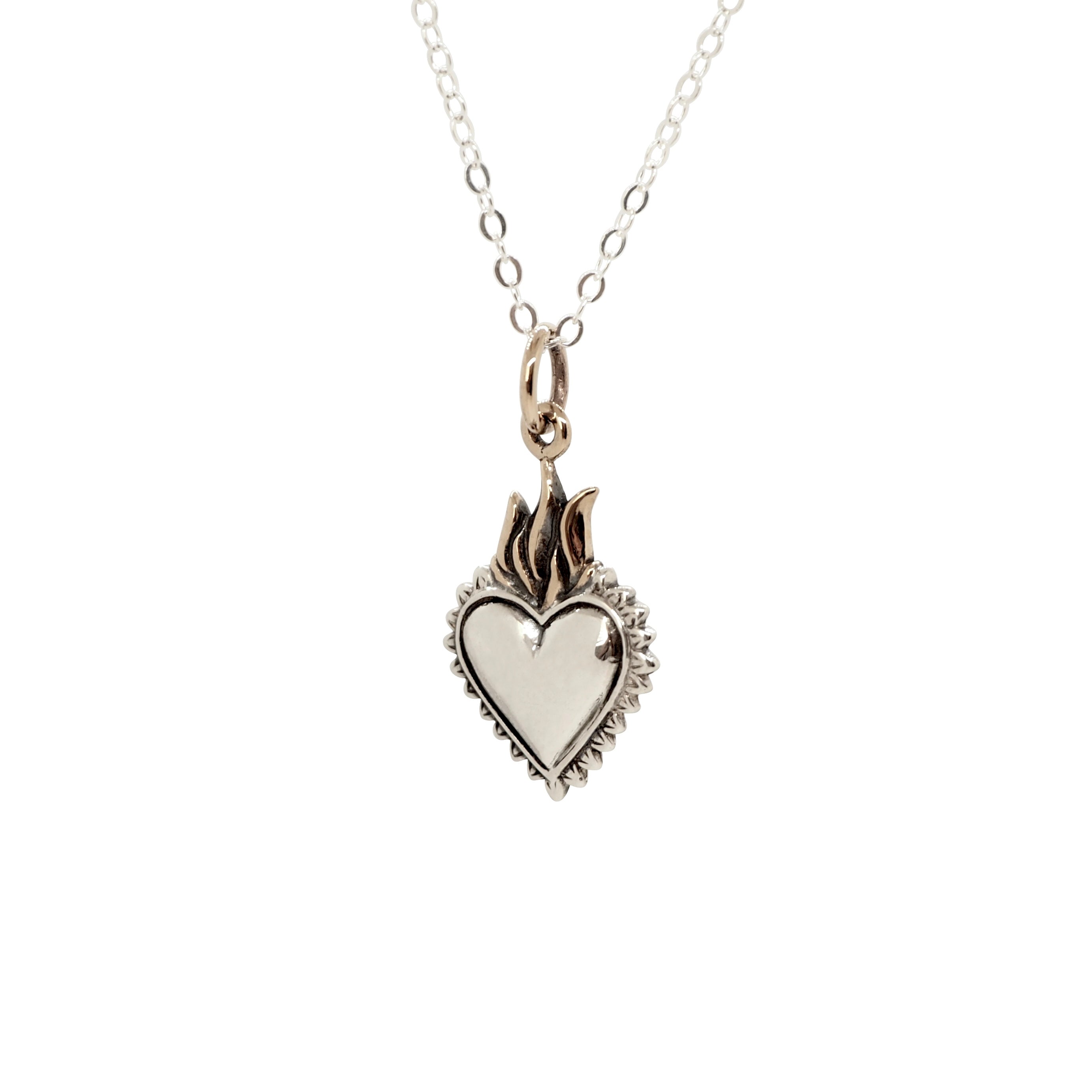 Sterling Silver Flaming Heart Necklace
