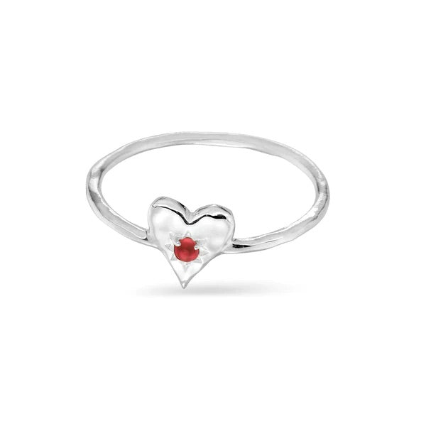 Sterling Silver Love Heart Garnet Ring