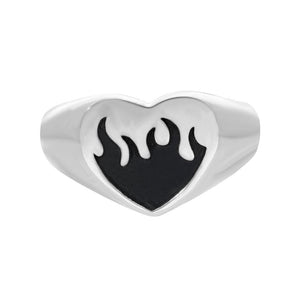 Sterling Silver Flaming Heart Signet Ring