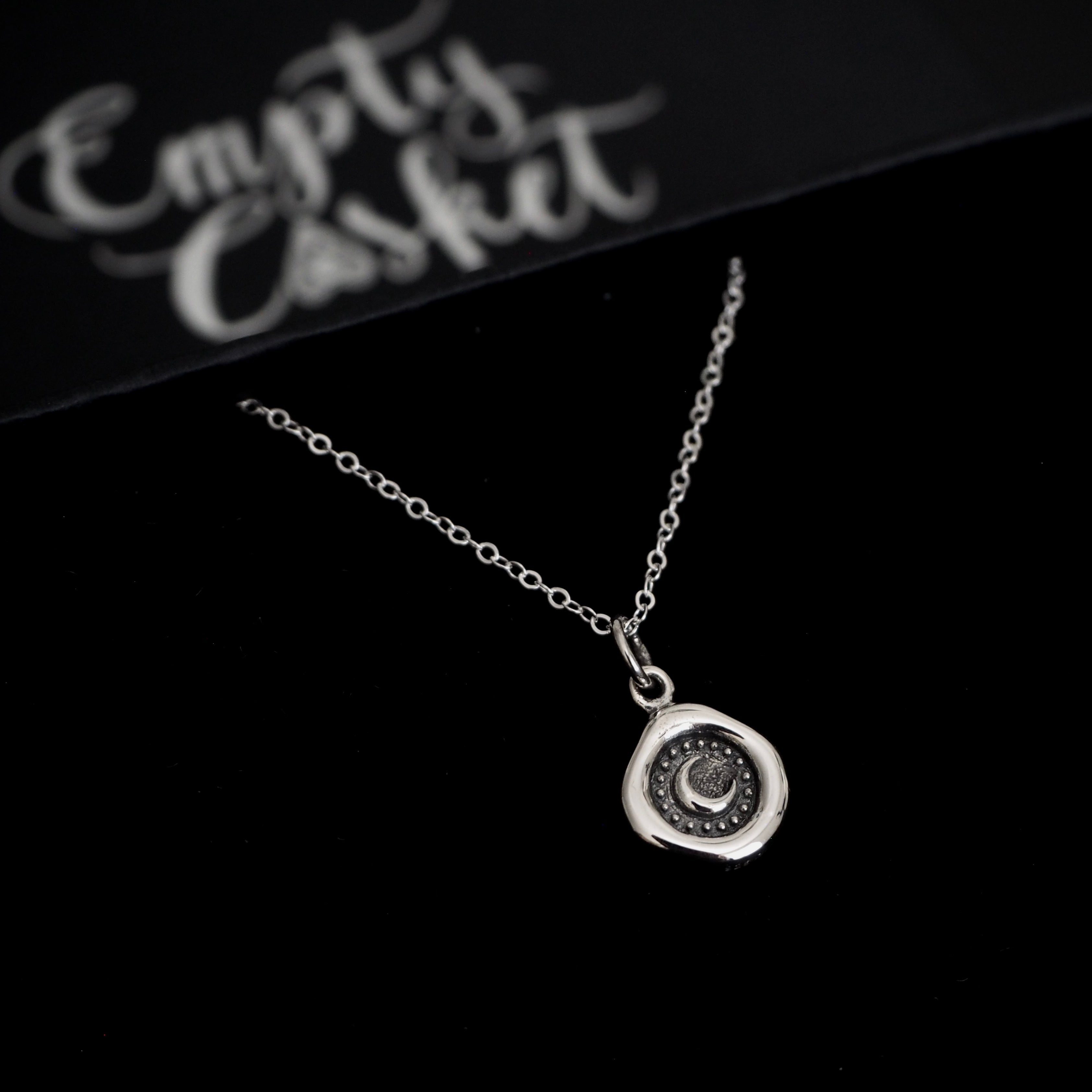 Sterling Silver Crescent Moon Wax Seal Necklace