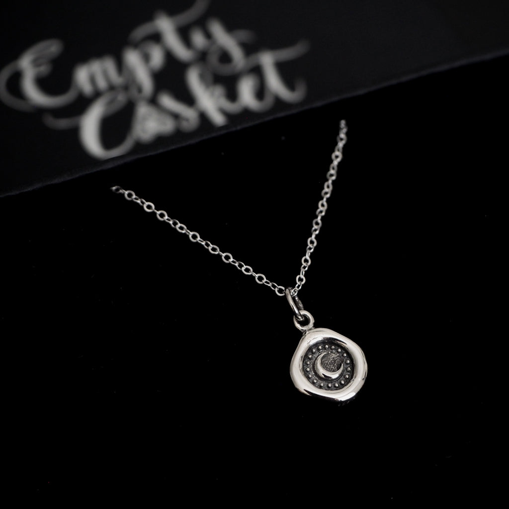 Sterling Silver Crescent Moon Wax Seal Necklace