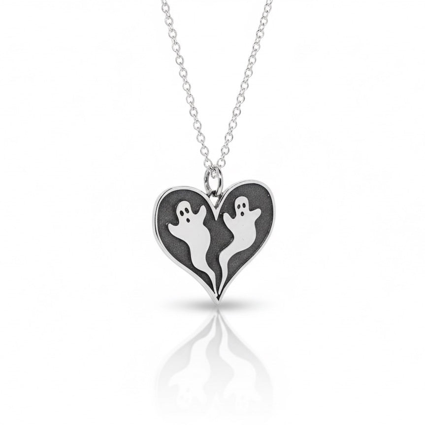 Sterling Silver Ghosts In Heart Necklace