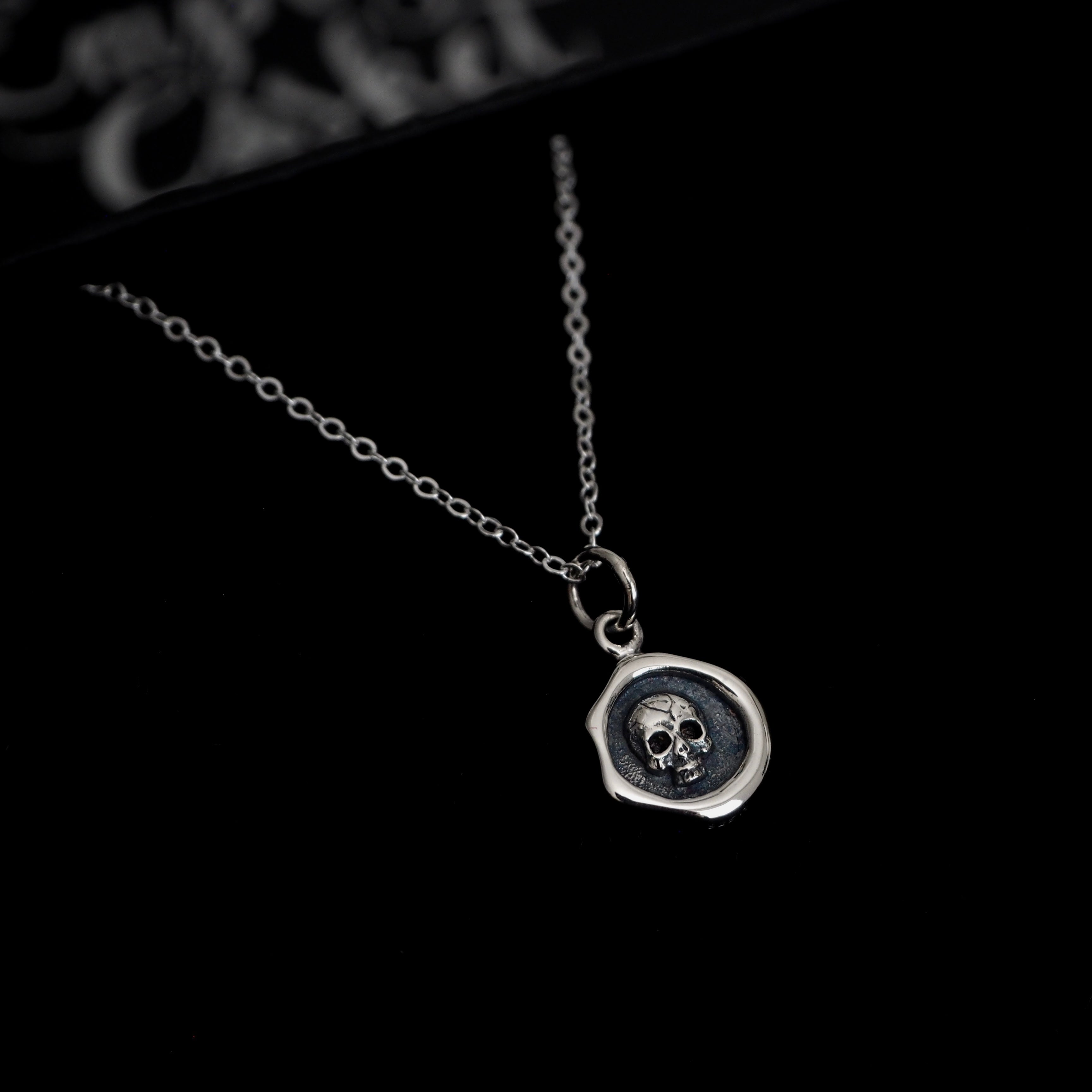 Sterling Silver Skull Moon Wax Seal Necklace