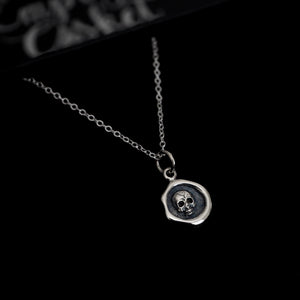 Sterling Silver Skull Moon Wax Seal Necklace