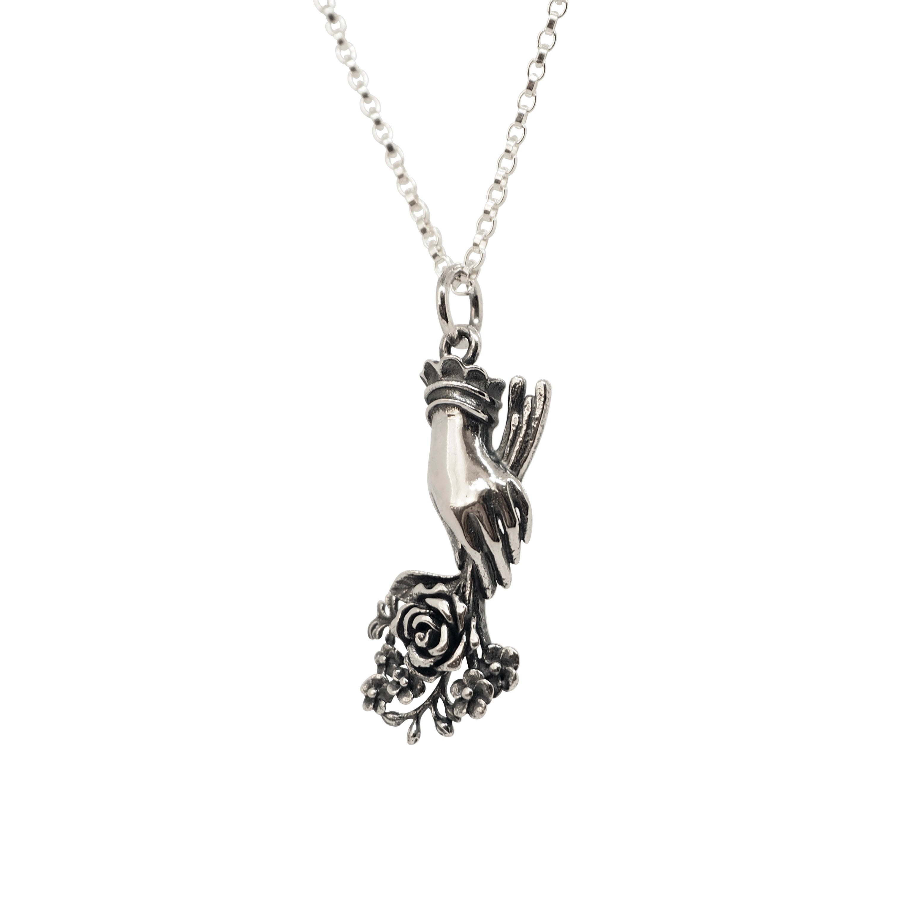 Sterling Silver Hand With Flowers Necklace