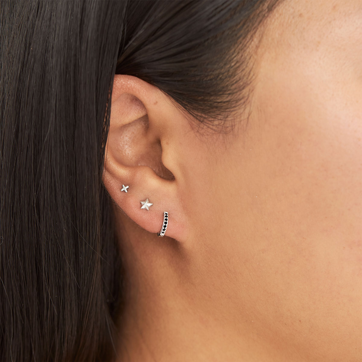Sterling Silver & Black Spinel Micro Huggies