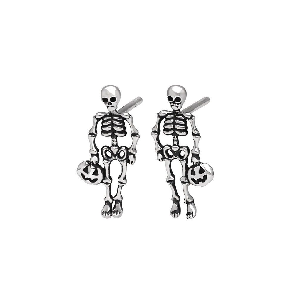 Sterling Silver Trick Or Treat Skeleton Earrings