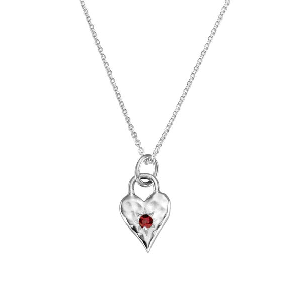 Sterling Silver Love Heart Garnet Necklace