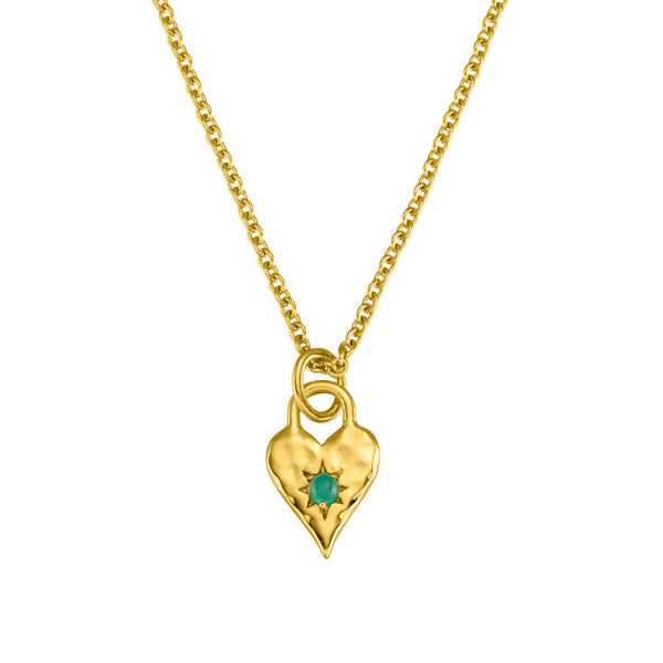 Limited Edition 18K Gold Vermeil Love Heart Green Onyx Necklace