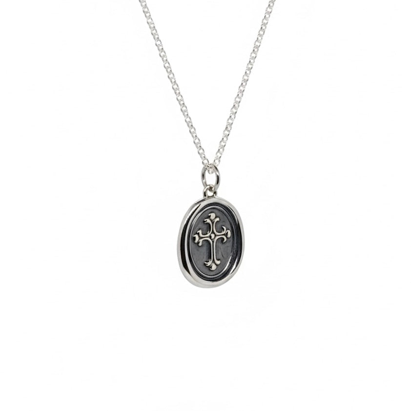 Sterling Silver Cross Wax Seal Necklace