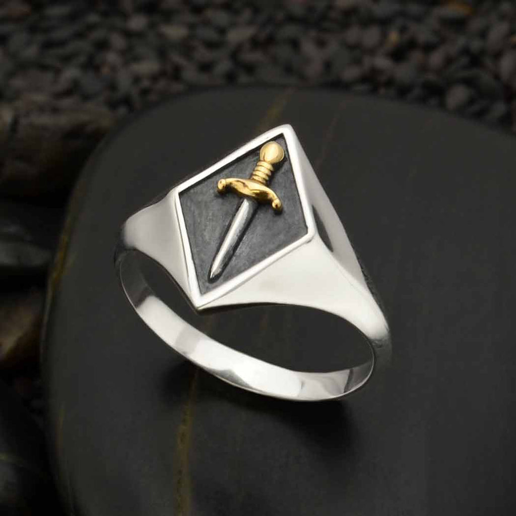 Sterling Silver Mixed Metal Dagger Signet Ring