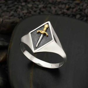 Sterling Silver Mixed Metal Dagger Signet Ring