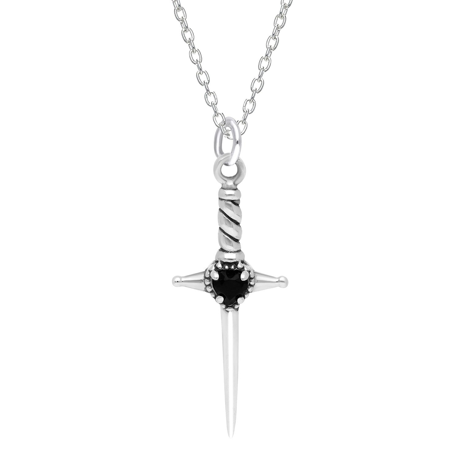 Sterling Silver Onyx Dagger Necklace