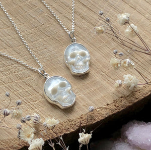 Sterling Silver Mother Of Pearl Skull Necklace