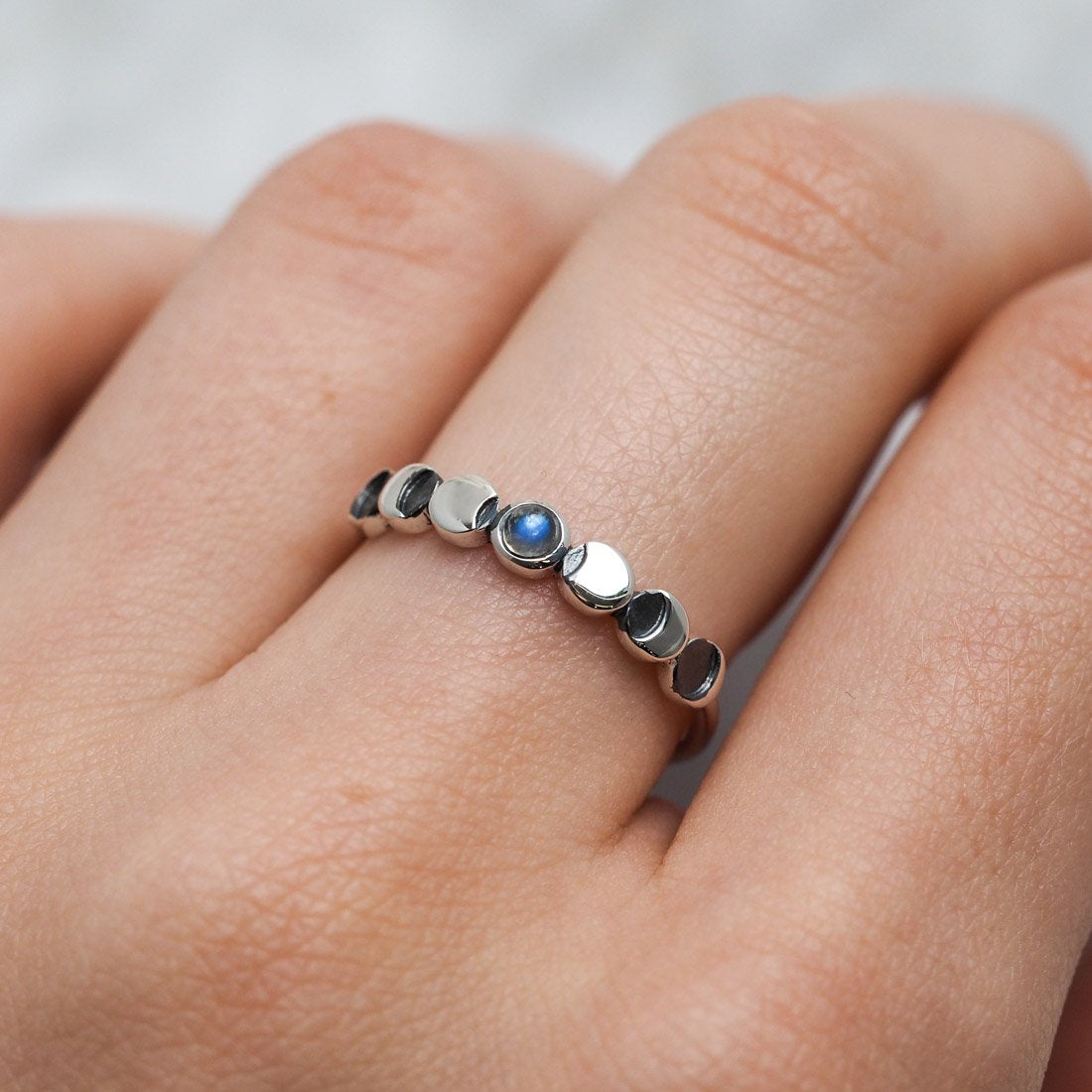 Sterling Silver Lunar Phases Rainbow Moonstone Ring – Empty Casket