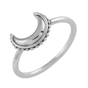 Sterling Silver Beaded Moon Ring