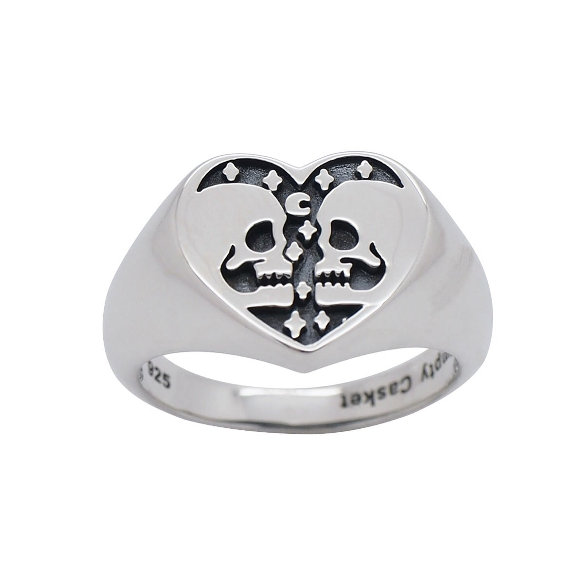 Sterling Silver Skull Heart Signet Ring