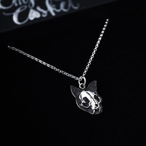 Sterling Silver Cat Skull Silhouette Necklace