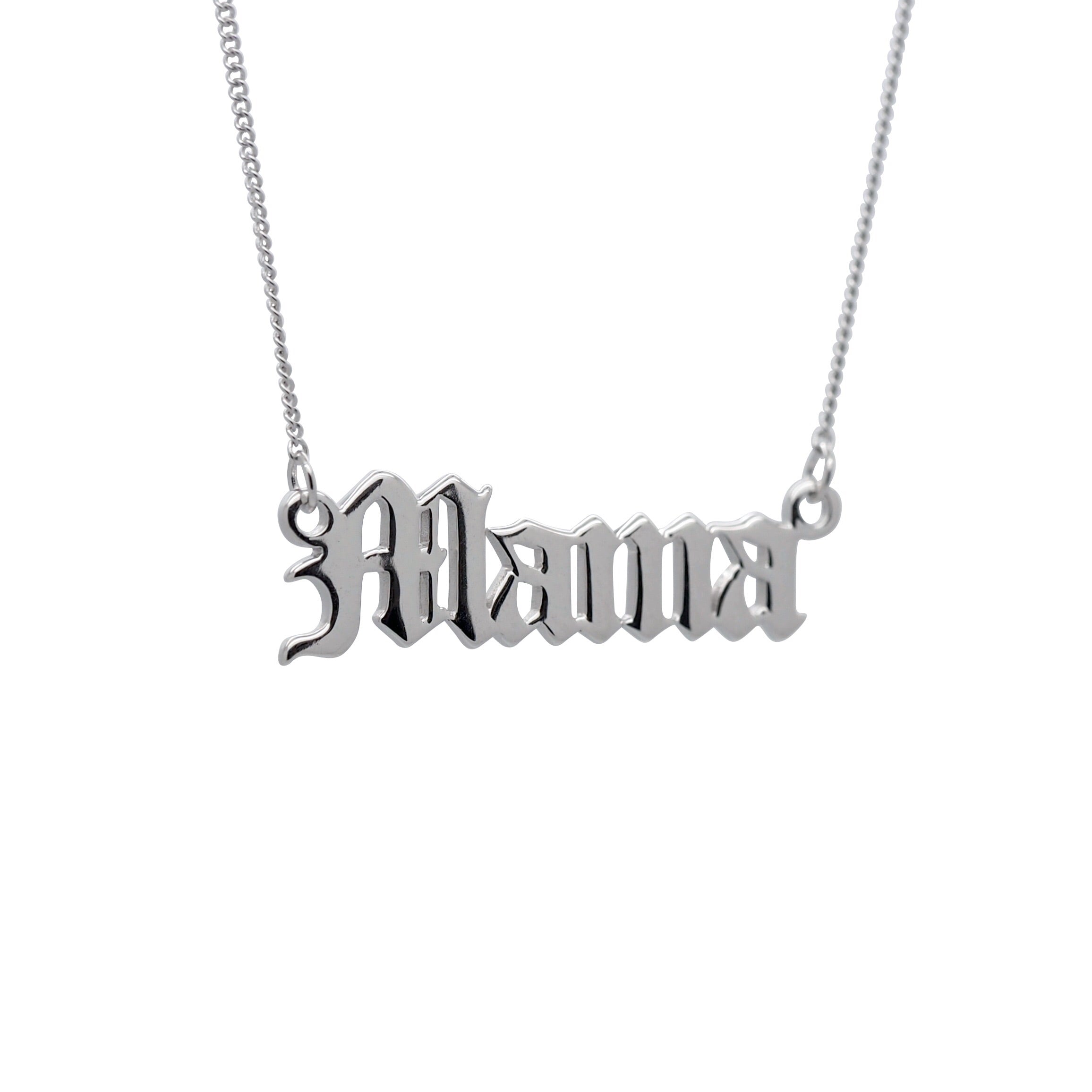 Sterling Silver ‘Mama’ Script Necklace