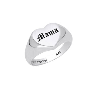 Sterling Silver Mama Heart Signet Ring