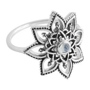 Sterling Silver Flower Mandala Moonstone Ring