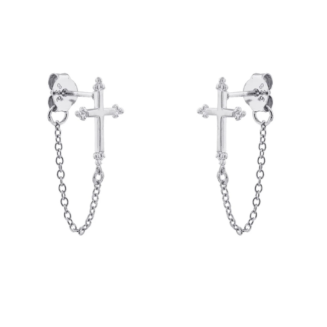 Sterling Silver Cross And Chain Studs