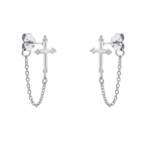 Sterling Silver Cross And Chain Studs
