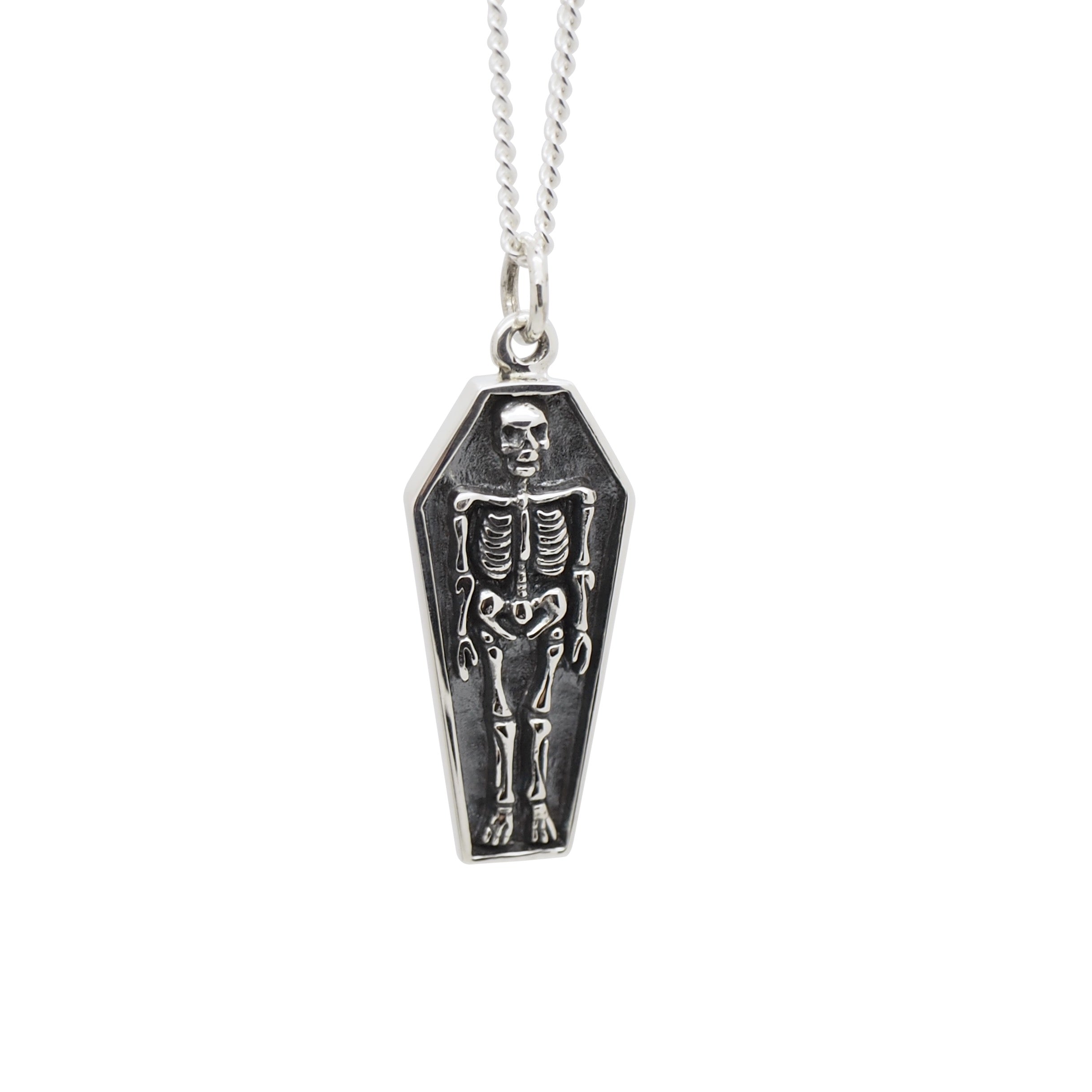 Sterling Silver Skeleton Coffin Necklace