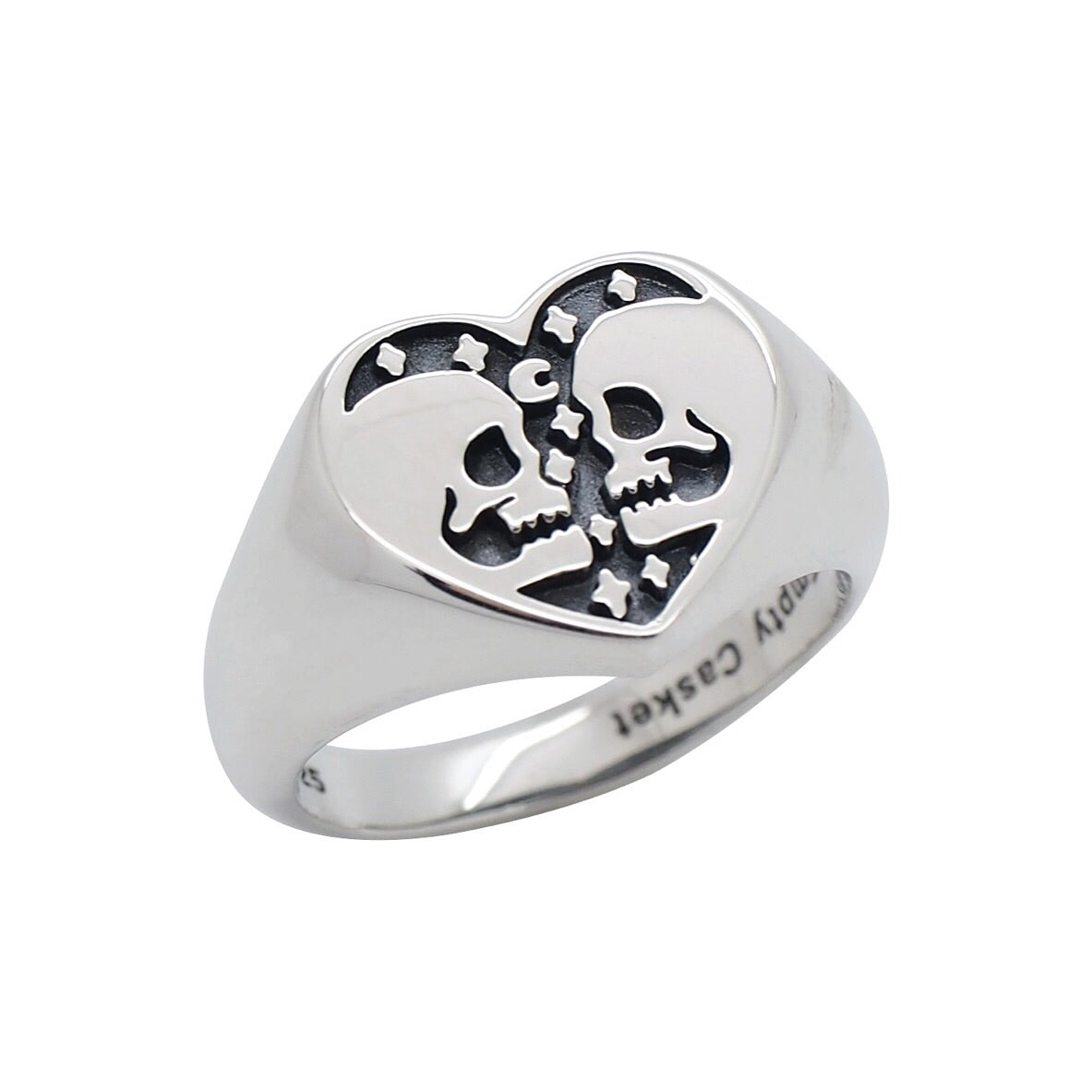 Sterling Silver Skull Heart Signet Ring – Empty Casket