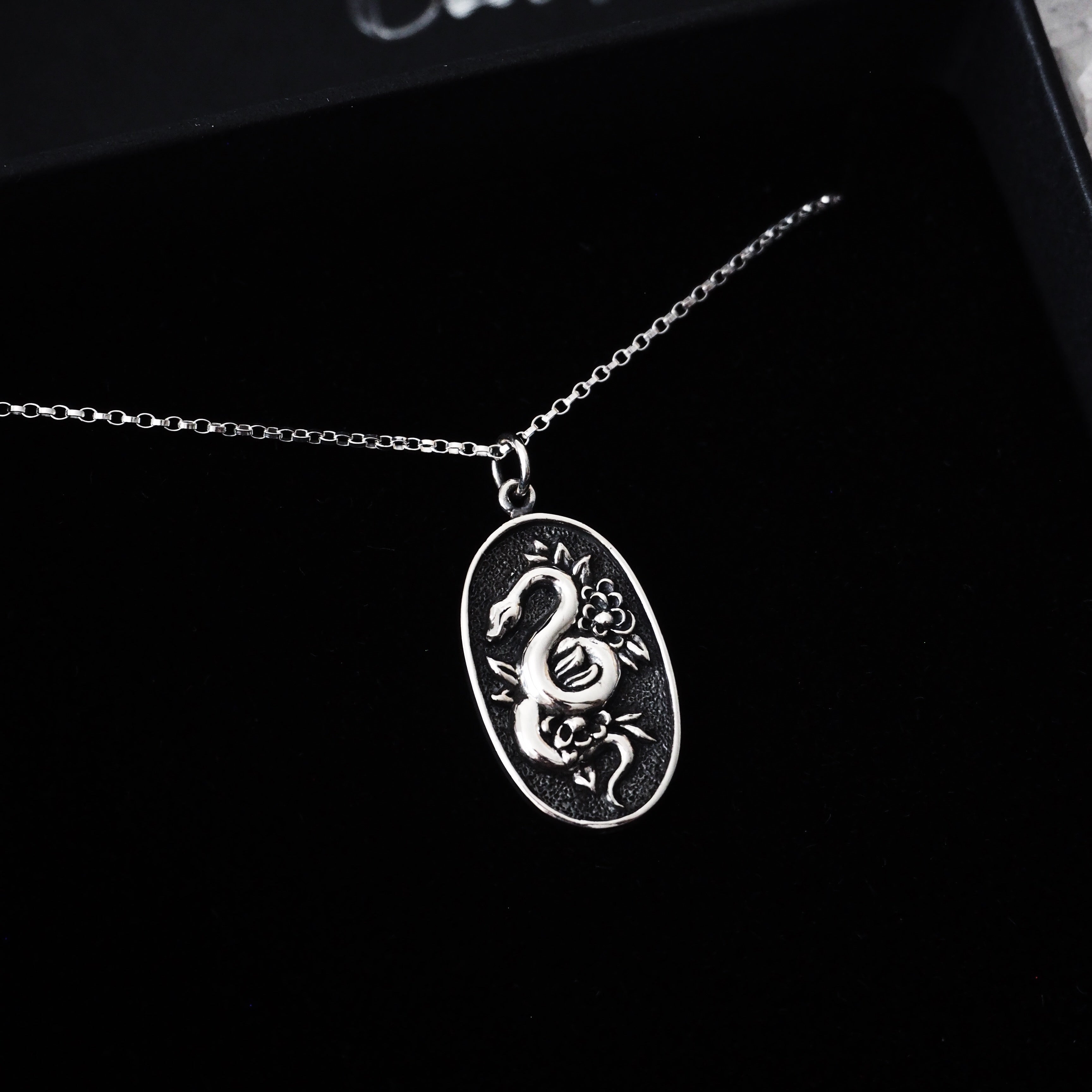 Sterling Silver Snake & Flower Necklace