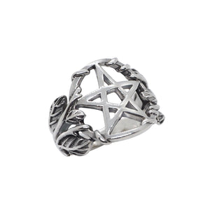 Sterling Silver Pentacle & Leaves Ring