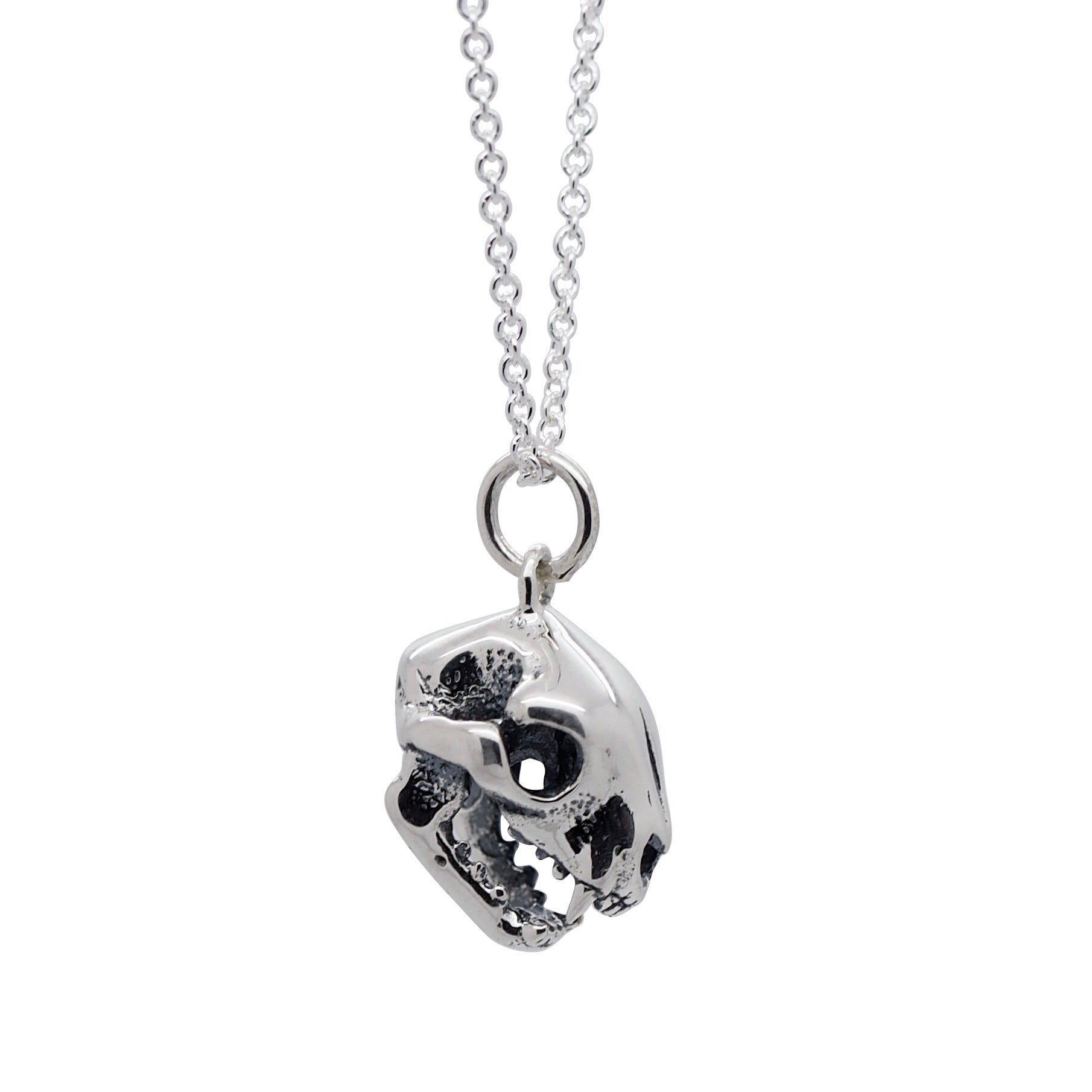 Sterling Silver Cat Skull Necklace